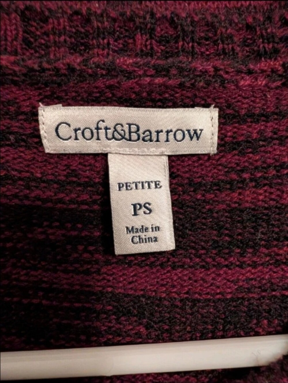 Croft & Barrow Women's Petite Small Burgundy Black Asymmetrical Knit Sweater - Picture 7 of 7